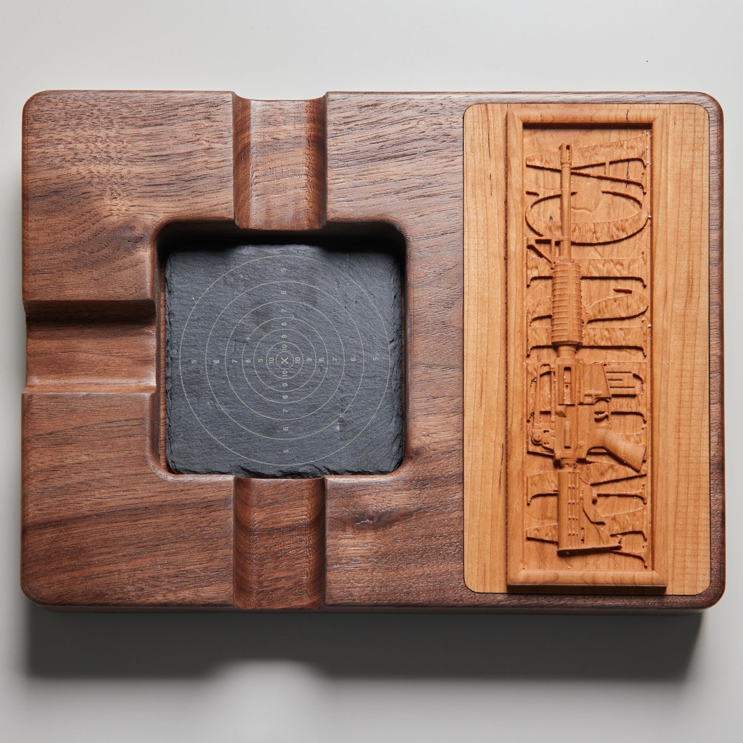 Walnut cigar ashtray with 3d carved cherry lid