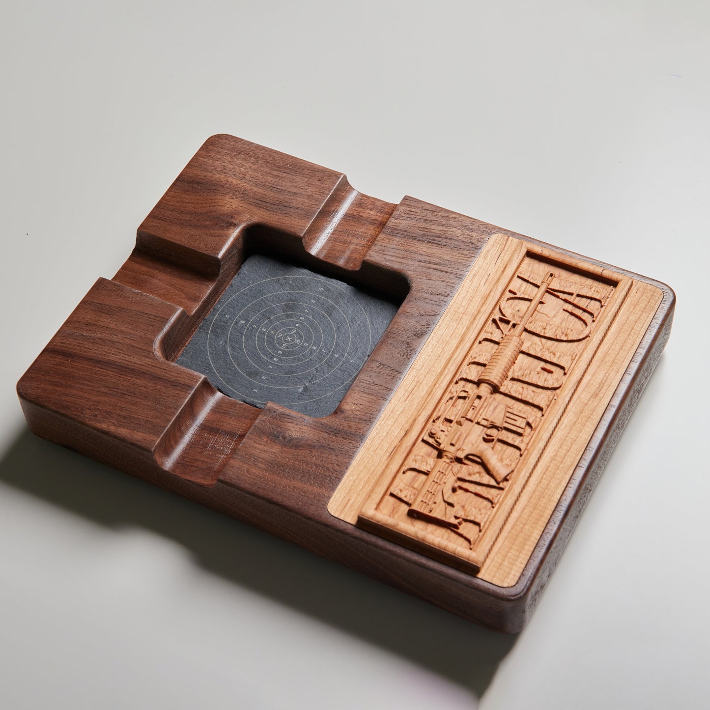 Walnut cigar ashtray with 3d carved cherry lid