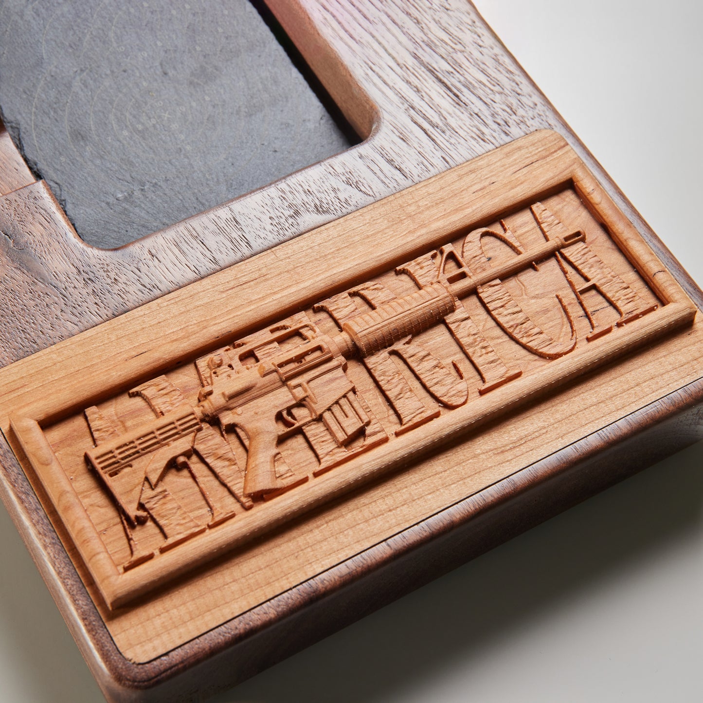 Walnut cigar ashtray with 3d carved cherry lid