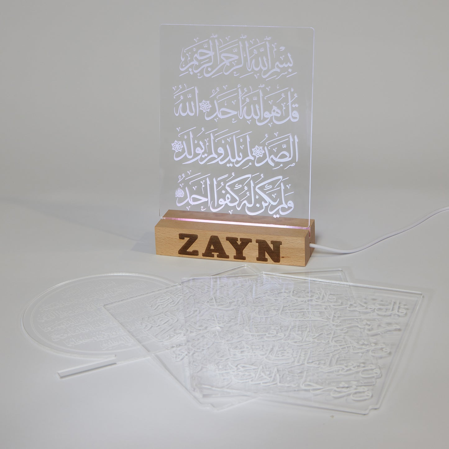 Personalized wood and acrylic led lamp