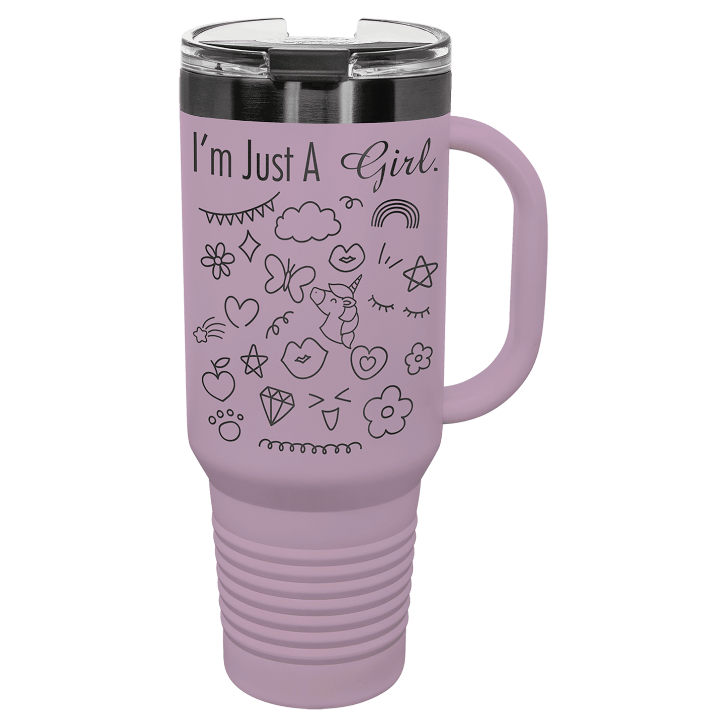 Polar Camel 40 oz. Moody Lilac/Ghost Black ION-Plated Travel Mug with Handle, Straw Included