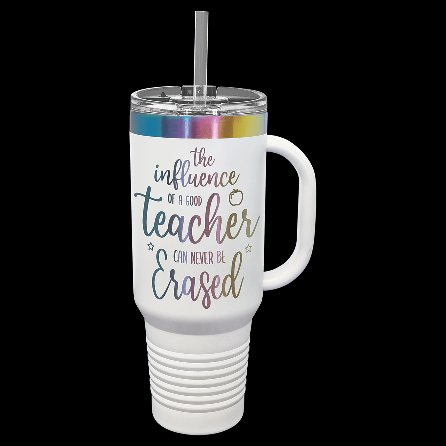 Polar Camel 40 oz. White/Prism ION-Plated Travel Mug with Handle, Straw Included