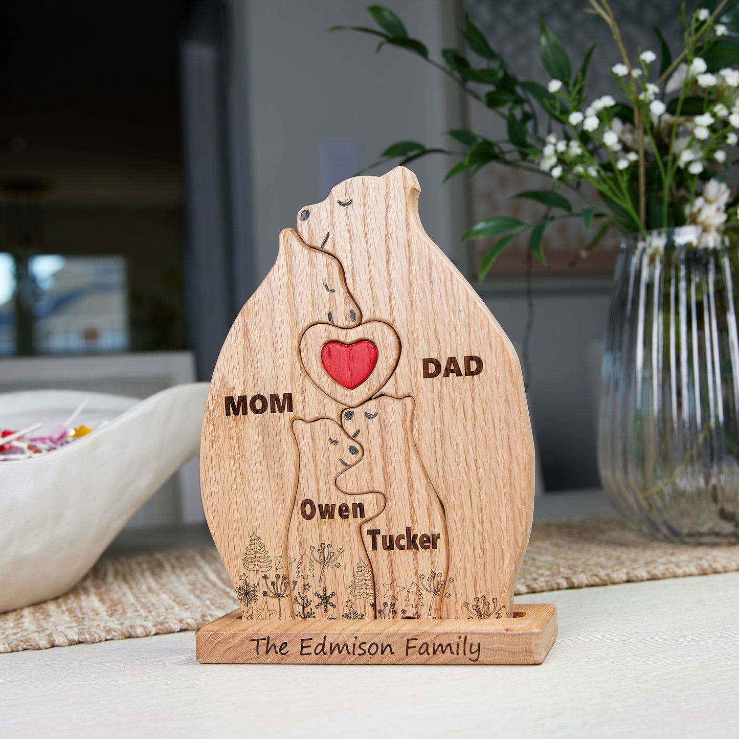 Family of Bears Figurine Set with Stand