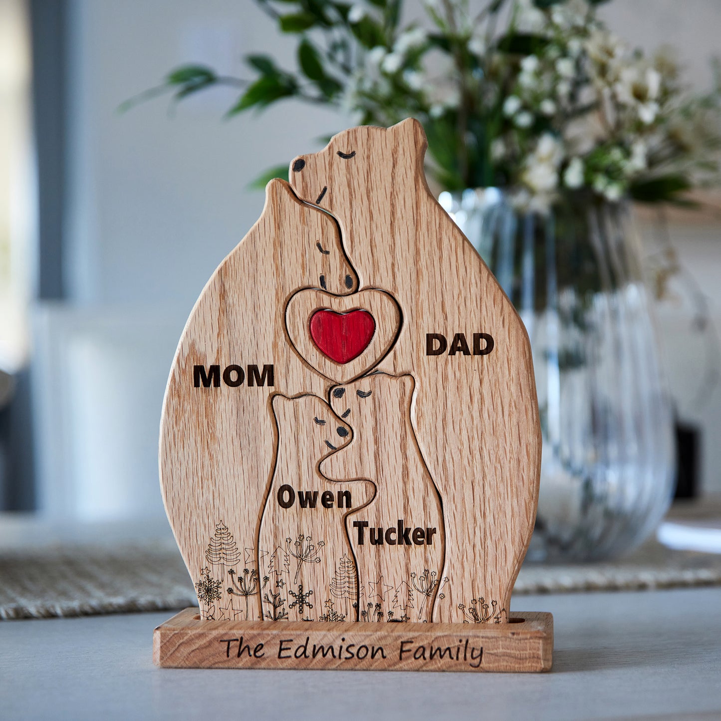 Family of Bears Figurine Set with Stand