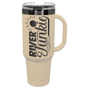 Polar Camel 40 oz. Warm Sand/Ghost Black ION-Plated Travel Mug with Handle, Straw Included