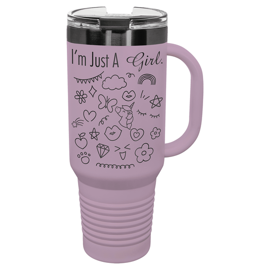 Polar Camel 40 oz. Moody Lilac/Ghost Black ION-Plated Travel Mug with Handle, Straw Included