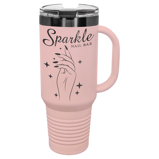 Polar Camel 40 oz. Blush/Ghost Black ION-Plated Travel Mug with Handle, Straw Included