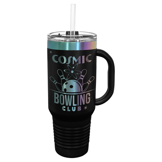 Polar Camel 40 oz. Black/Prism ION-Plated Travel Mug with Handle, Straw Included