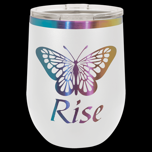 Polar Camel 12 oz. White/Prism ION-Plated Stemless Wine Tumbler with Lid